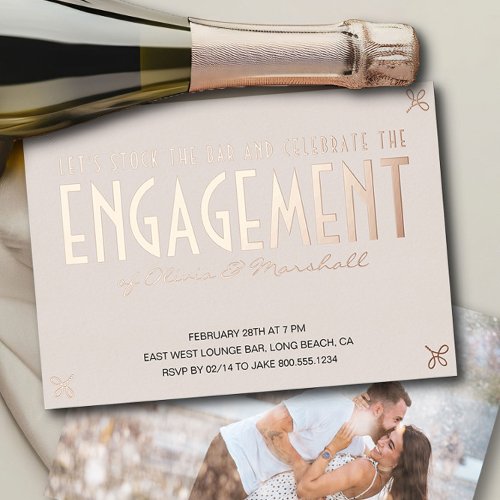 Stock the Bar Engagement Party Luxury Rose Gold Foil Invitation