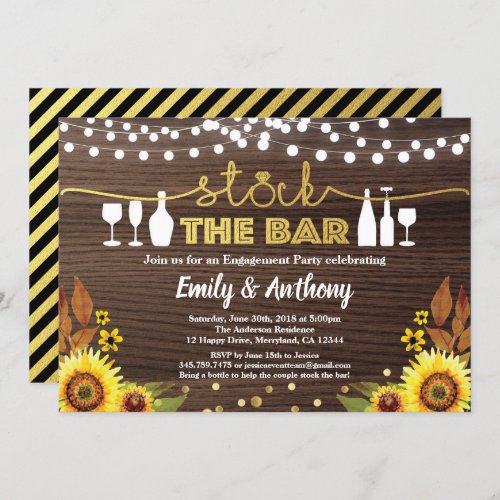 Stock the bar engagement party sunflower invitation