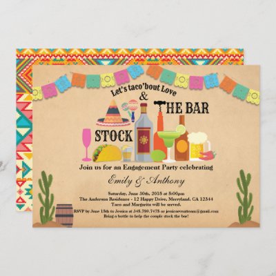 Stock the bar engagement party Taco Fiesta Invitation