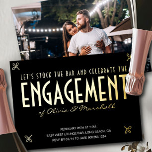Stock the Bar Engagement Party Typographic Gold Foil Invitation