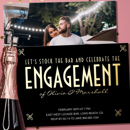 Stock the Bar Engagement Party Typographic Gold Foil Invitation