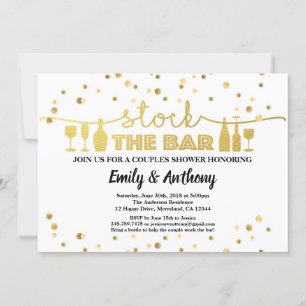 Stock The Bar Engagement Party White & Gold Invitation