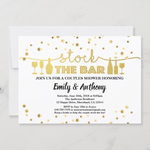 Stock The Bar Engagement Party White  Gold Invitation