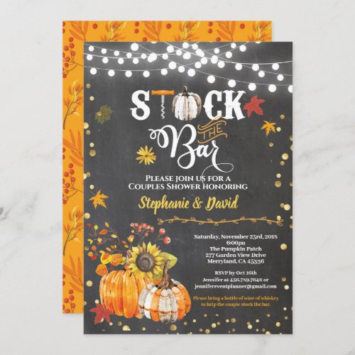 Stock the bar fall pumpkin chalkboard housewarming invitation