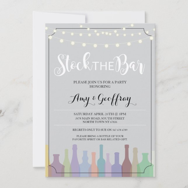 Stock The Bar Gray Party Engagement Couples Invite (Front)