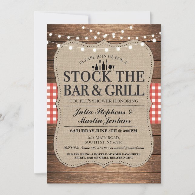 Stock The Bar & Grill Rustic Couple's Shower Invitation (Front)