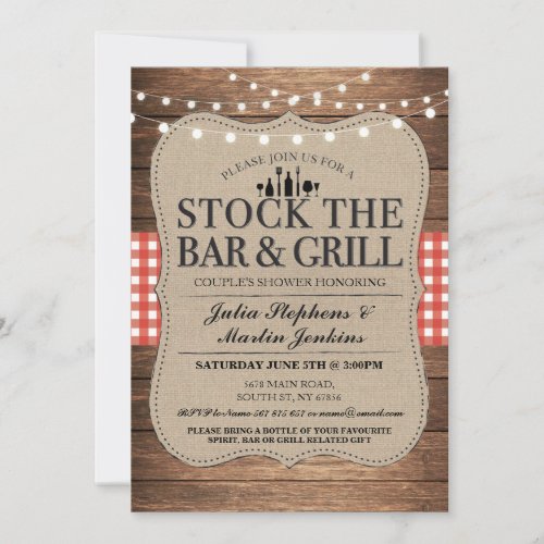 Stock The Bar  Grill Rustic Couples Shower Invitation