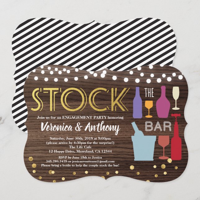 Stock the bar invitation couples shower rustic (Front/Back)