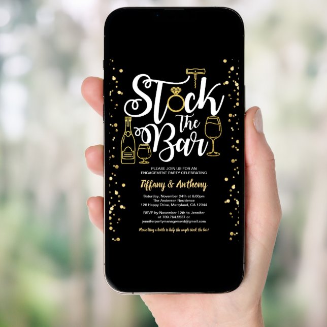 Stock the bar invitation engagement party gold (Front Digital)