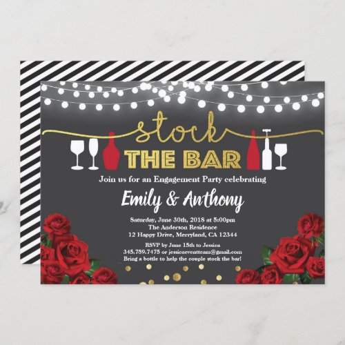 Stock the bar invitation Red black and gold white