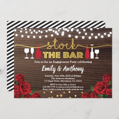 Stock the bar invitation Red rose rustic wood