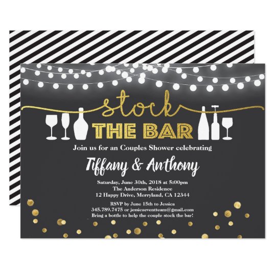 Stock the bar invitation rustic black gold white