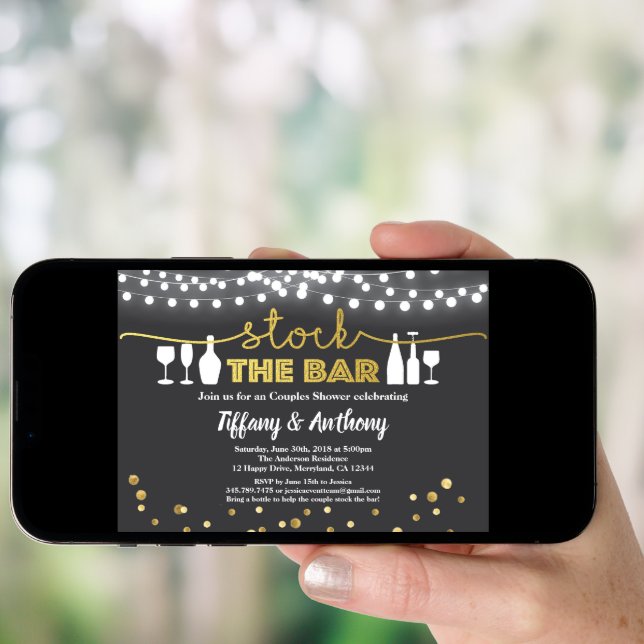 Stock the bar invitation rustic black gold white (Front Digital)