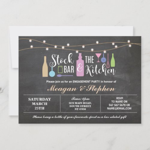 Stock The Bar  Kitchen Engagement Party Couples Invitation