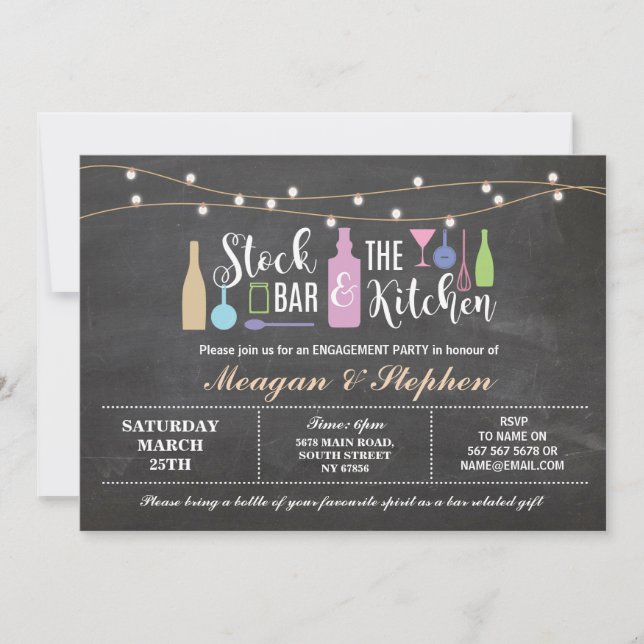 Stock The Bar & Kitchen Engagement Party Couples Invitation (Front)