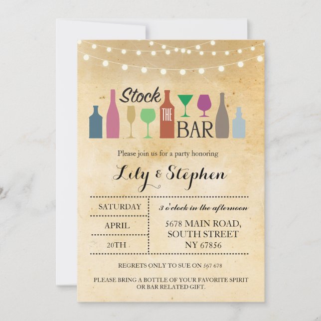 Stock The Bar Lights Party Engagement Invitation (Front)