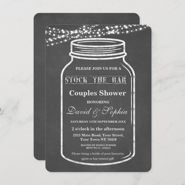 Stock the Bar Mason Jar Chalk Couples Shower Invitation (Front/Back)