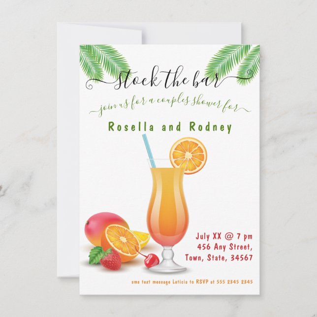 Stock the Bar Orange Couples Shower Invitation (Front)