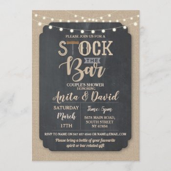 Stock The Bar Party Couple's Shower Burlap Chalk Invitation by WOWWOWMEOW at Zazzle