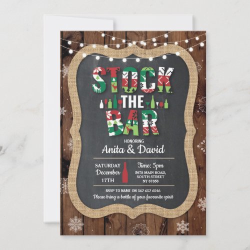 Stock The Bar Party Couples Shower Christmas Xmas Invitation