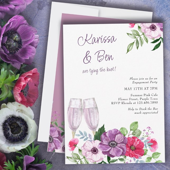 Stock the Bar Purple Pink Flowers Engagement Party Invitation (Creator Uploaded)
