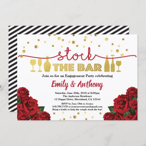 Stock the bar Red Rose White And Gold Invitation