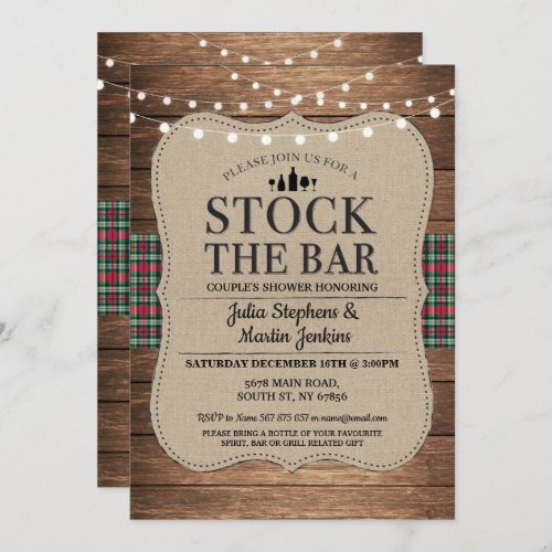 Stock The Bar Rustic Couples Shower Christmas Invitation