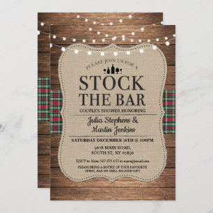 Stock The Bar Rustic Couple's Shower Christmas Invitation
