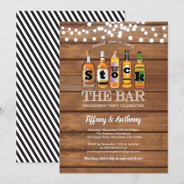 Stock the bar rustic engagement party wood invitation (Front/Back)