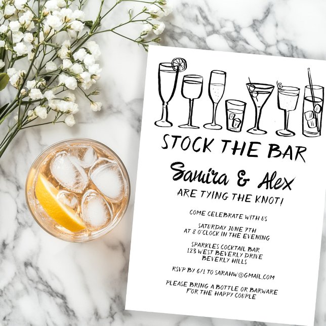 Stock the Bar Whimsical Cocktail Drinks Engagement Invitation (Stock the Bar Whimsical Cocktail Drinks Engagement Wedding Shower Party Couples Invitation
)