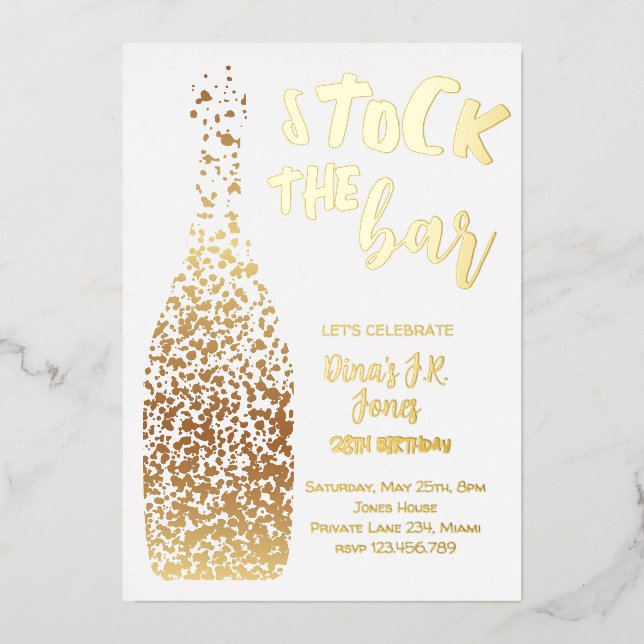 Stock the bar wine adult birthday invitation foil invitation (Front)