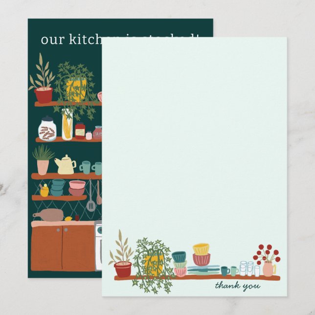 STOCK THE KITCHEN Bridal Shower CUSTOM Cute Thank You Card (Front/Back)