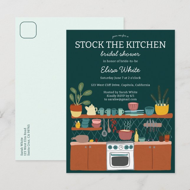 STOCK THE KITCHEN Bridal Shower Cute CUSTOM Invitation Postcard (Front/Back)