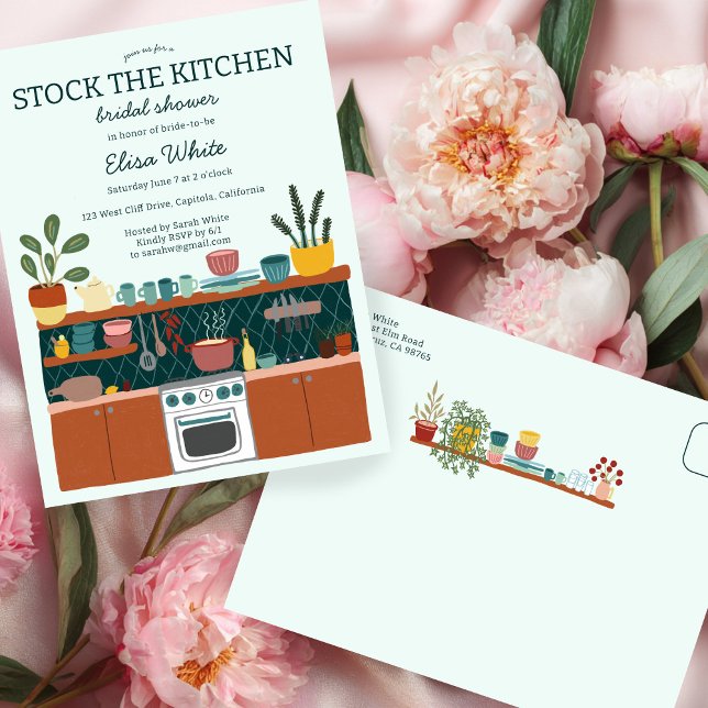 STOCK THE KITCHEN Bridal Shower Cute CUSTOM Invitation Postcard (STOCK THE KITCHEN Bridal Shower Cute CUSTOM Invitation Postcard
)