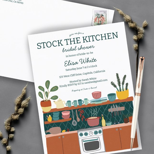 STOCK THE KITCHEN Bridal Shower Cute CUSTOM Invitation Postcard (STOCK THE KITCHEN Bridal Shower Cute CUSTOM Invitation Postcard
)