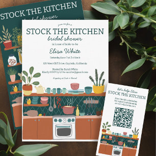 STOCK THE KITCHEN Bridal Shower Cute CUSTOM QR  Enclosure Card