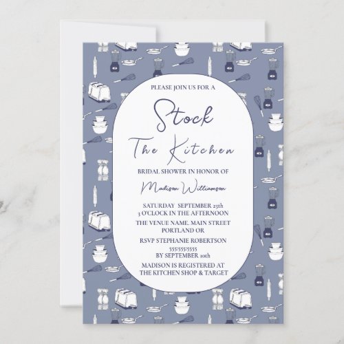 Stock the Kitchen  Modern Blue Bridal Shower Invit Invitation
