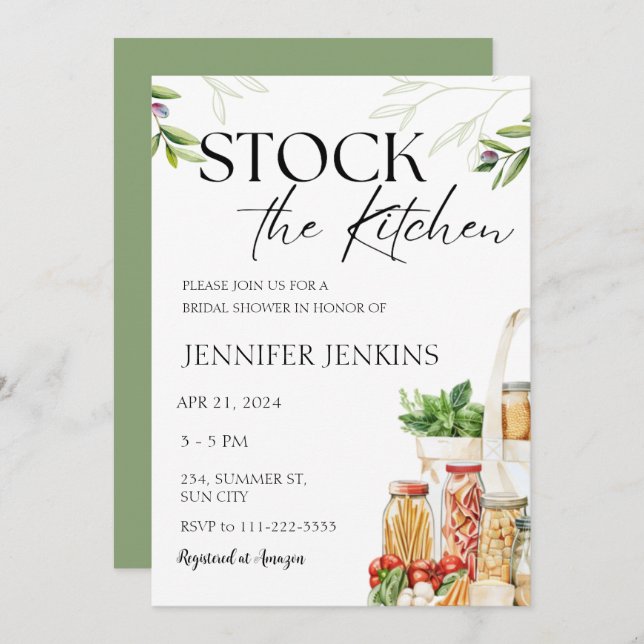 Stock the Kitchen Pantry Cooking Bridal Shower  Invitation (Front/Back)