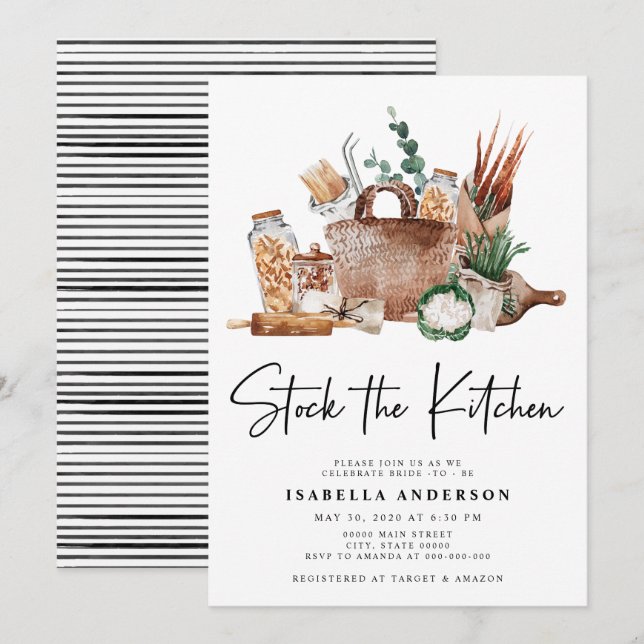 Stock the Kitchen Pantry Greenery Bridal Shower In Invitation (Front/Back)