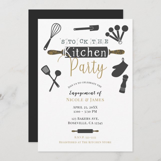 Stock the Kitchen Party Shower Modern Minimal Invitation (Front/Back)