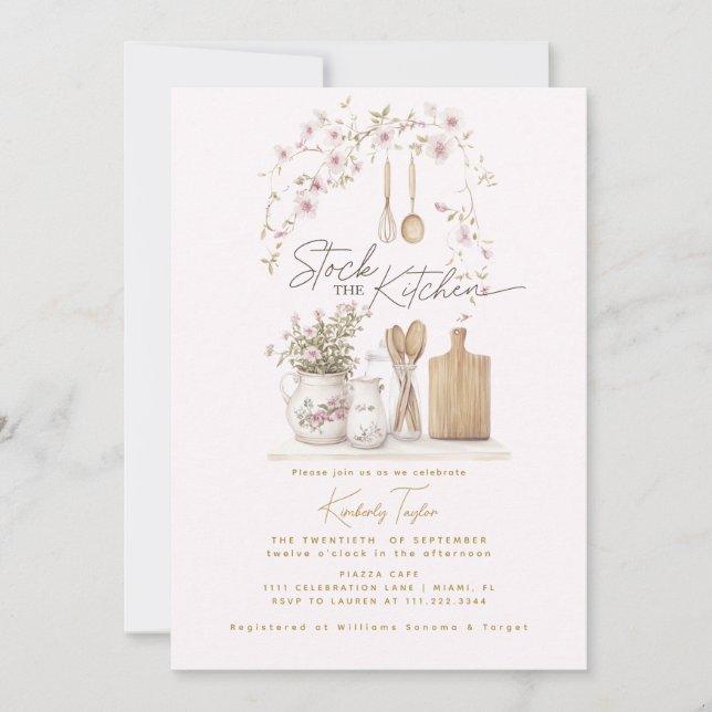 Stock The Kitchen Pink Wildflower Bridal Shower Invitation (Front)
