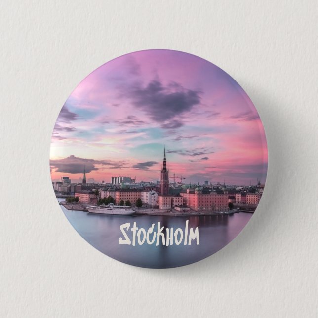Stockholm Capital of Sweden Night Skyline Button (Front)