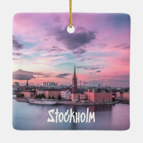 Stockholm Capital of Sweden Night Skyline Ceramic Ornament