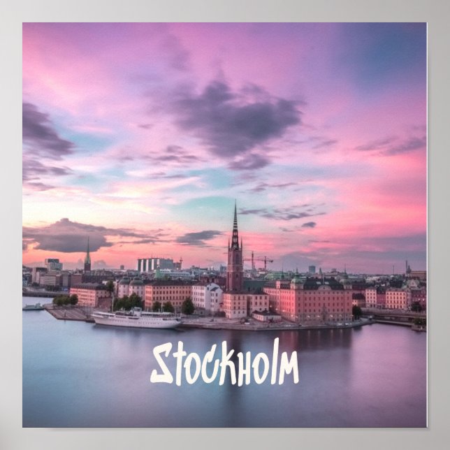 Stockholm Capital of Sweden Night Skyline Poster (Front)