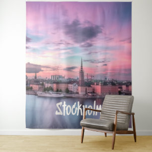 Stockholm Capital of Sweden Night Skyline Tapestry