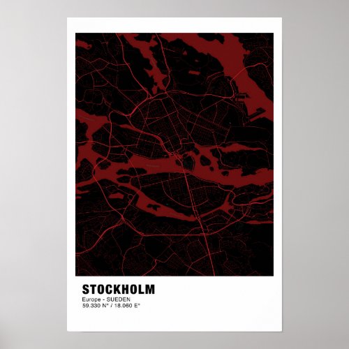 Stockholm Map Poster _ Sweden Red Poster 