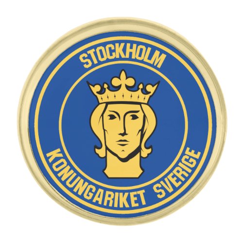 Stockholm Round Emblem Gold Finish Lapel Pin