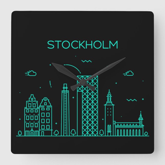 Stockholm skyline square wall clock (Front)