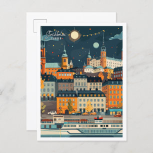Stockholm Sweden Art Vintage Travel Illustration Postcard