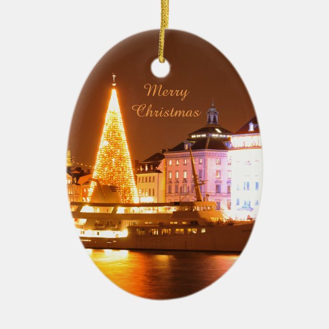 Stockholm, Sweden at Christmas at night Ceramic Ornament (Front)